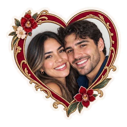 Tatuaje temporal personalizado con retrato de una pareja dentro de un corazón
